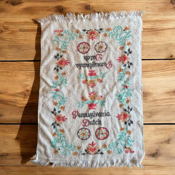 Vintage Pennsylvania Dutch Kitchen Towel Fringed Hex Art Floral 1980s Retro - Picture 1 of 6